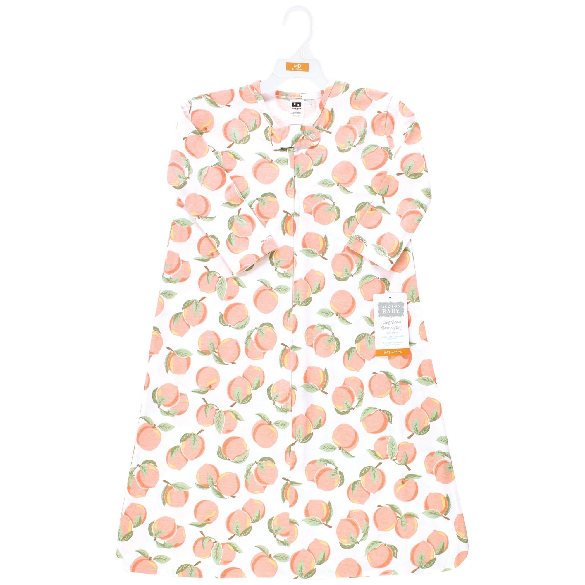 Hudson Baby Infant Girl Long Sleeve Cotton Jersey Sleeping Bag, Peach, 12-18 Months