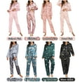 thumbnail image 3 of Conjunto de pijamas de mujer de manga larga de satén suave con cuello con muescas y botones, 3 of 8