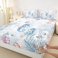 thumbnail image 4 of Erosebridal Cartoon Cute Seahorse Bed Sheets,Watercolor Coral Starfish King Sheets For Girls Boys,Ocean Theme 4-Piece, 4 of 6