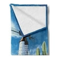 thumbnail image 2 of Nature Soft Flannel Fleece Blanket, Windmill and Exotic Cactus Plants Summer Sky Daytime Rural View Art Illustration, Cozy Plush for Indoor and Outdoor Use, 50" x 60", Blue and Brown, by Ambesonne, 2 of 5