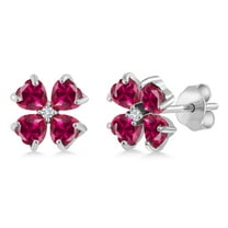Gem Stone King 925 Sterling Silver Red Created Ruby and White Lab Grown Diamond Earrings for Women | 2.43 Cttw | Gemstone July Birthstone | Heart Shape 4MM