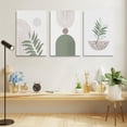 thumbnail image 3 of Sage Green Boho Wall Art Set of 3,Minimalist Framed Wall Art Geometric Line Leaf Sun Moon Green Canvas Artwork Paintings,Abstract Botanical Boho Wall Posters for Bathroom Bedroom Decor 12"x16", 3 of 6