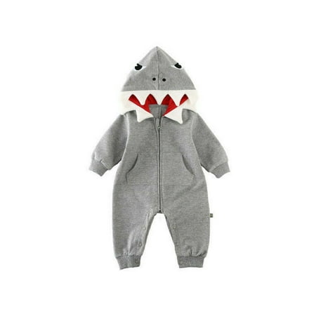 

Newborn Boy And Girl Shark Romper Bodysuit Funny Babgyrow Hooded Clothes Outfits