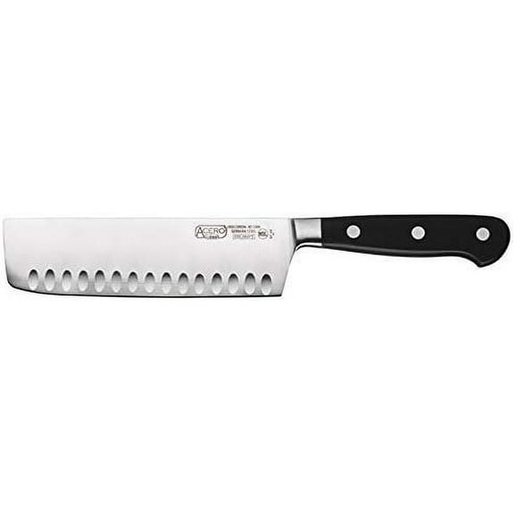 Winco KFP-73, 7" Acero Nakiri Knife, Hollow Ground Asian Style Knife with Black POM Handle, Vegetable Knife, Japanese Cleaver Chopping Knife, NSF