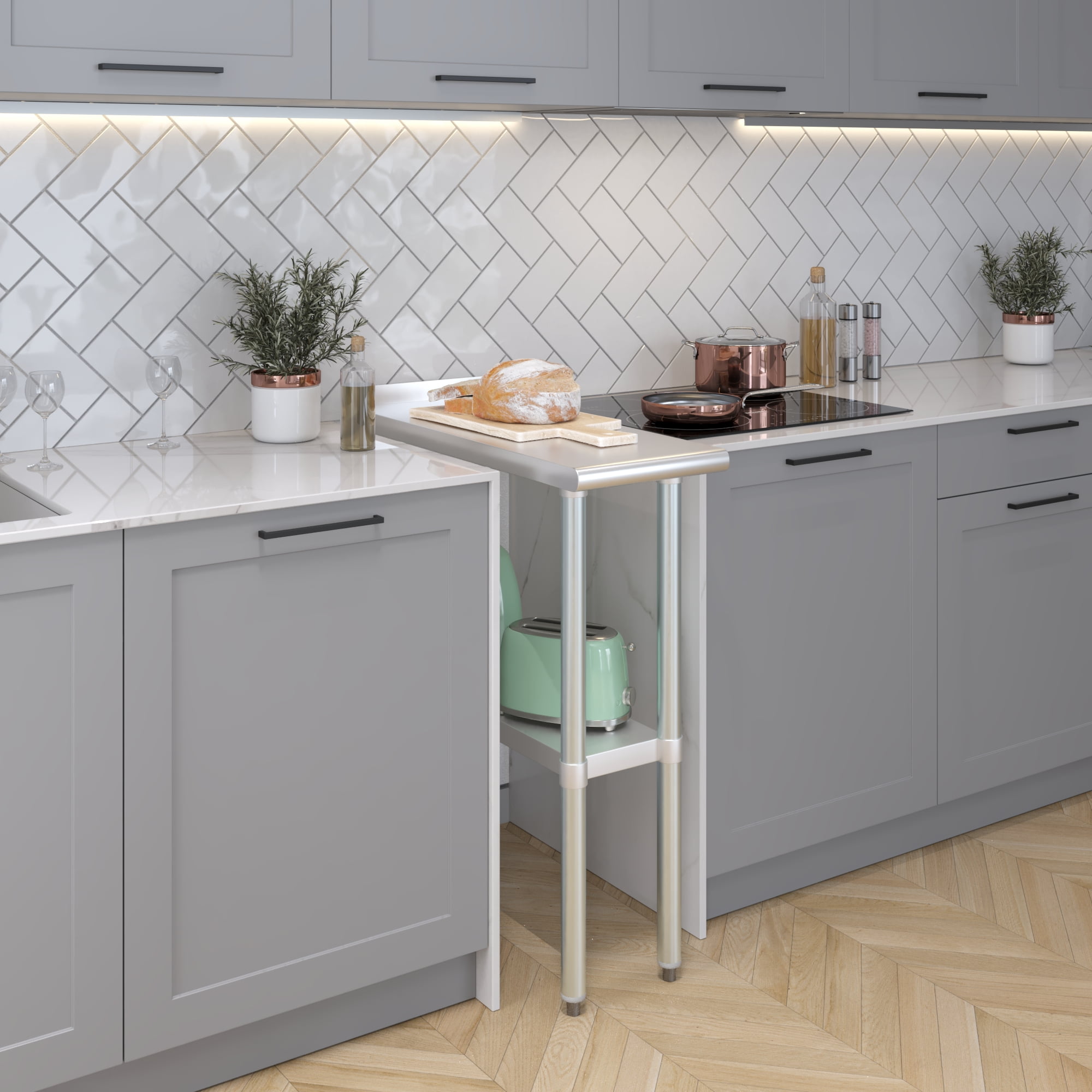 AmGood 30 in. x 12 in. Stainless Steel Work Table, Narrow Filler Table with 1.5 in. Backsplash for Commercial Kitchens