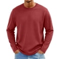 thumbnail image 2 of Men's Knit Round Neck Long Sleeve T-Shirt, Fashion Casual Pullover for Daily and Weekend Wear, Soft Stretchy Fabric Red L, 2 of 9