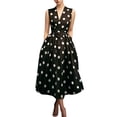 thumbnail image 4 of Women's Sleeveless V Neck Polka Dot Midi Dress, High Waist Flared A-Line Retro Swing Casual Dress with Side Pockets Black S(S), 4 of 5