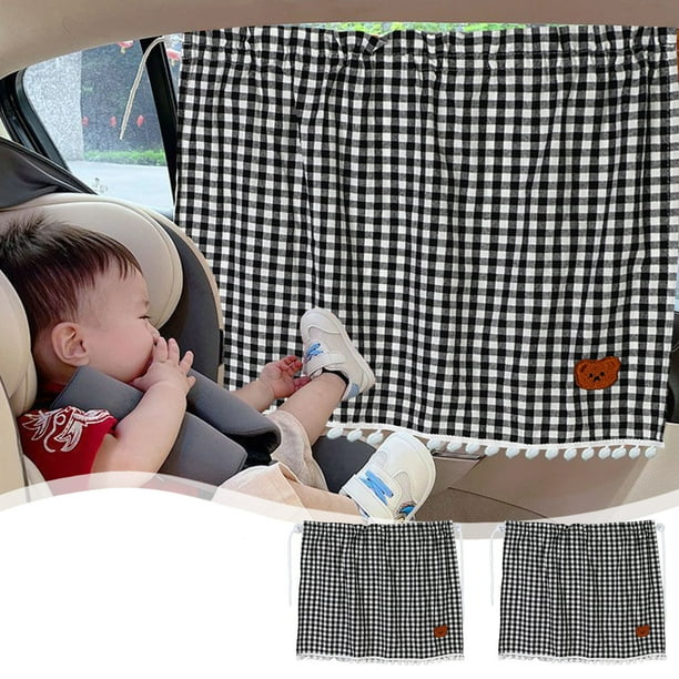 Parasol para coche con ventosa para ventana trasera infantil | Pack de 2 cortinas de poliéster de 68 x 50 cm | Estampado de cuadros azul cielo, rosa, marrón y amarillo | Protección UV para co