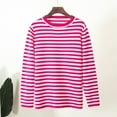 thumbnail image 4 of Striped Sweater for Women Long Sleeve Round Neck Trendy Casual Knitted Tops Pullover Jumper Knits Hot Pink,M, 4 of 5