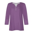 thumbnail image 5 of aidice Womens Tops Casual 3/4 Length Sleeve Notched V Neck Button Comfy Fitting Solid Color Tee Shirts, 5 of 5
