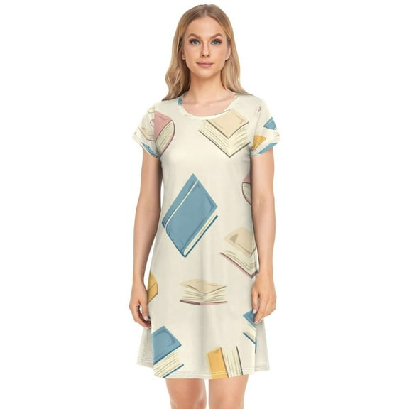 Women's Sleepshirts Books Pattern Nightgowns Sleep for Women Soft House Dresses Night Gown for Ladies