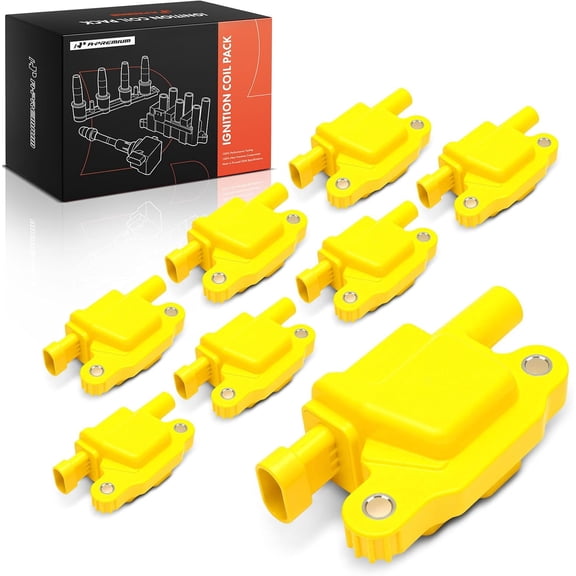 A-Premium Yellow Engine Ignition Coil Pack Compatible with Chevrolet Silverado 1500 2014-2019 2022, Tahoe, Camaro, Suburban, Corvette, Express 2500 3500 4500, LCF 4500 & GMC Sierra 1500, Set of 8