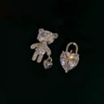 thumbnail image 5 of Pendientes de oso de circonitas asimétricas en forma de corazón con agujas de plata pendientes de moda de temperamento de alta sensación, 5 of 5
