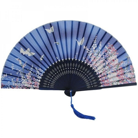 

Sales Promotion!Silk Chinese Fan Folding Hand Held Silk Bamboo Prints Fan Japanese Series Vintage Retro Style Handmade BlueHand Fan