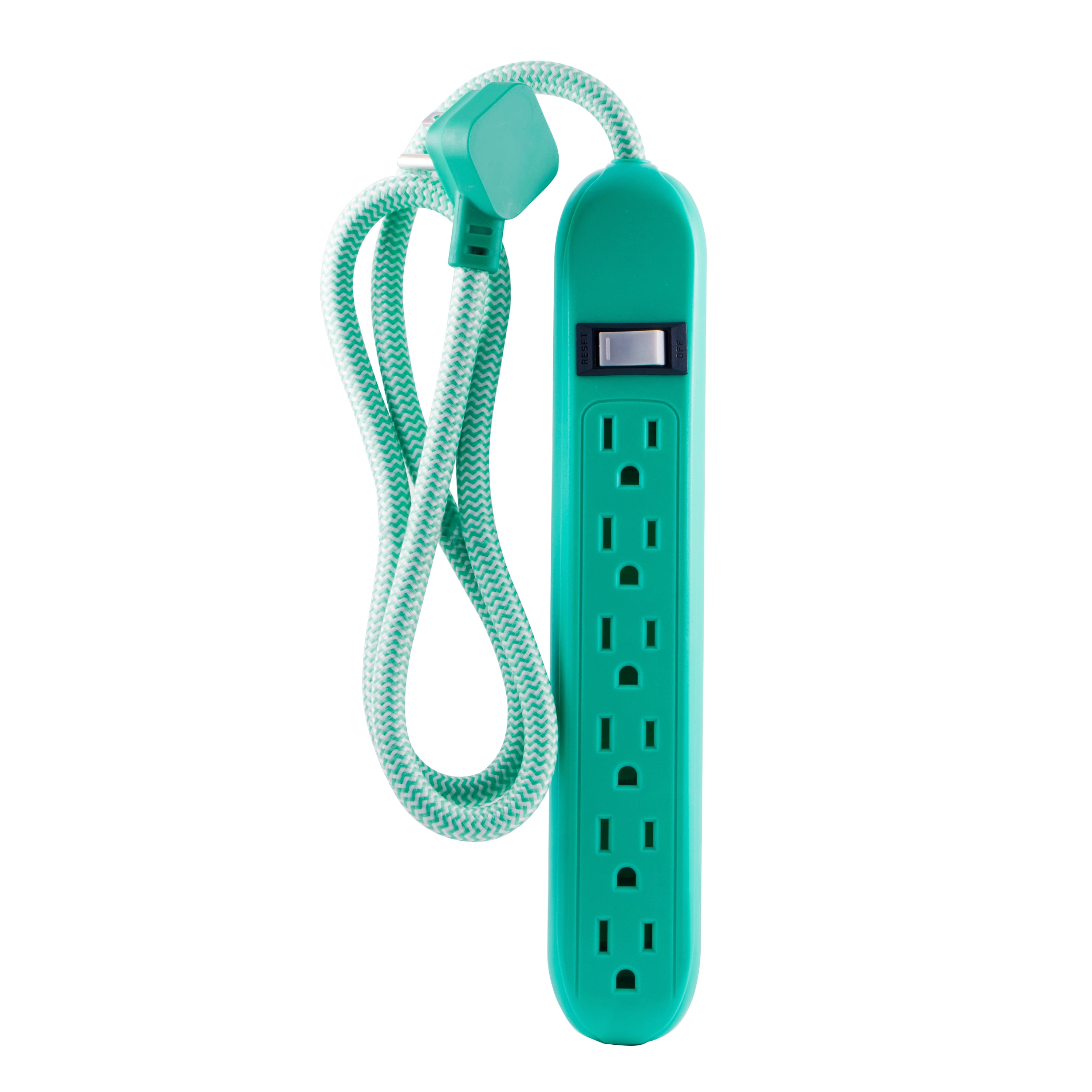 Cordinate 6 Outlet Surge Protector, 3 ft Braided Cord, Green, 41640