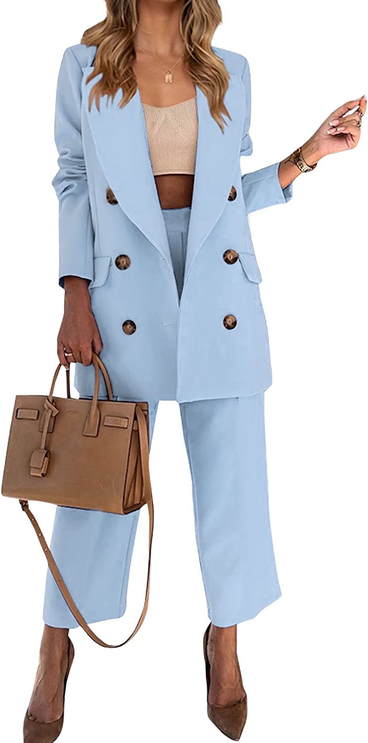 DabuLiu Women Office Work Blazer Pant Suit Set Double Breasted 2 Piece