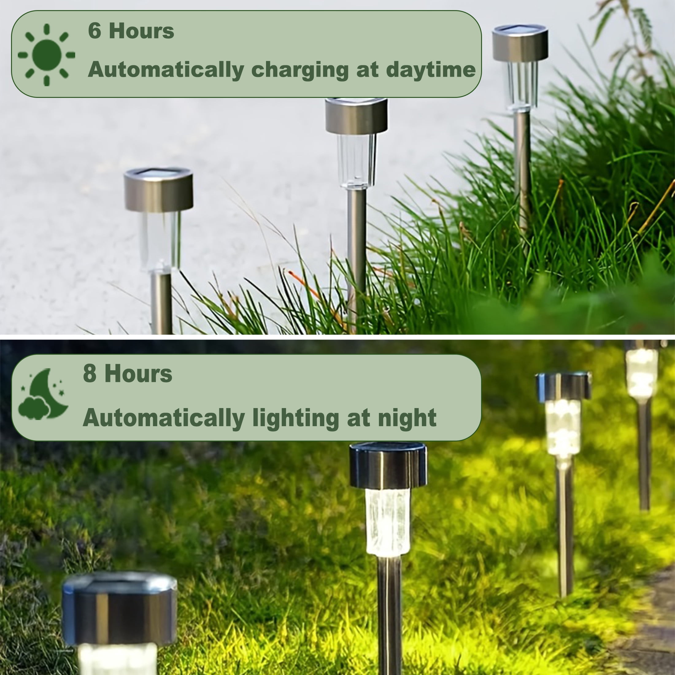 12 pack Solar Pathway Lights , White LED Outdoor Solar Lights IP44 , 11.61" Stainless Steel Garden Stake Lights for Yard, Patio, Driveway