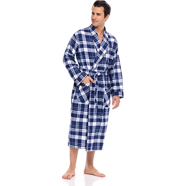 American Heaven Men’s Shawl Collar Flannel Fleece Bathrobe Spa Robe