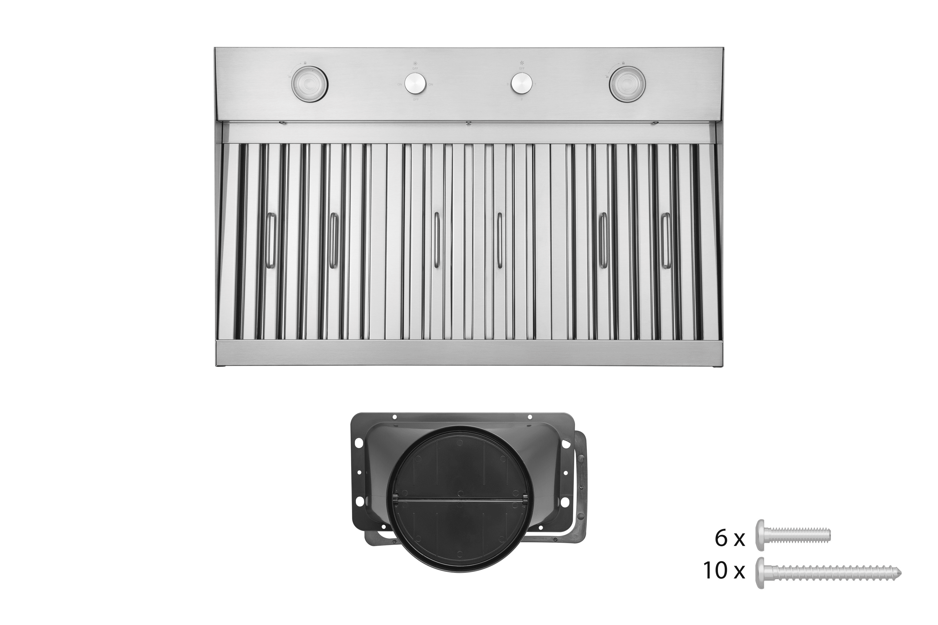 Hauslane Range Hood Insert 30 Inch,Stainless Steel Built-In Range Hood with 3-SPEED Dual Control Knobs,Dishwasher-safe baffle filters,GU10 LED bulbs,6" Round Duct for Vented or Ductless