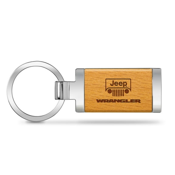 Jeep Wrangler Laser Engraved Maple Wood Chrome Metal Trim Key Chain