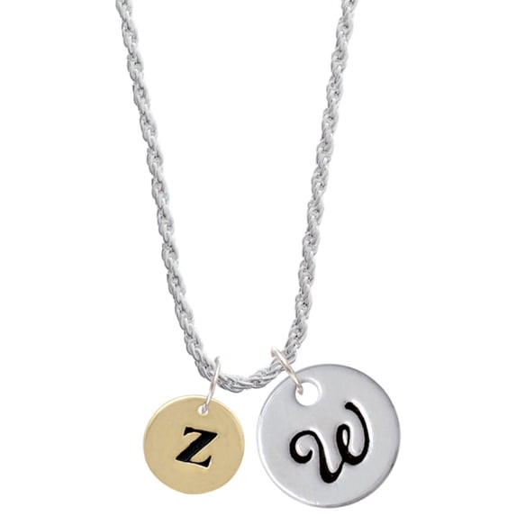 Delight Jewelry Goldtone Disc 1/2'' Initial - z - Silvertone Script Initial Disc - W - Charm Necklace, 20"+3"