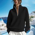 thumbnail image 2 of Tnhcen Women's Quarter Zip Pullover Fleece Lined Stand Collar Sweatshirt Solid Color Long Sleeve Casual Workout Top Autumn Winter Plus Size S-2XL, 2 of 7