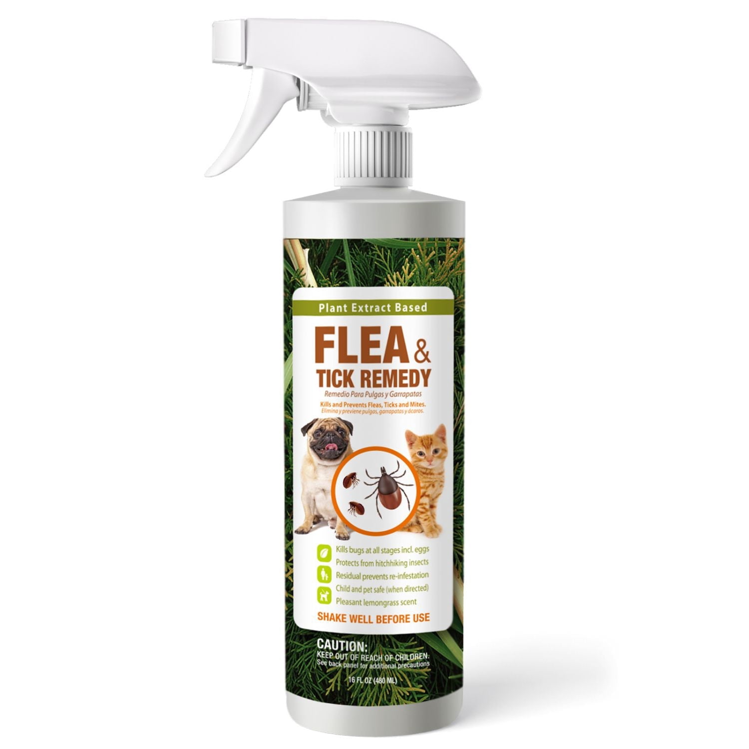 EcoVenger Flea & Tick Removal Spray 16 oz for Dogs and Cats, Protects from Fleas, Mites, Ticks & Mosquitoes