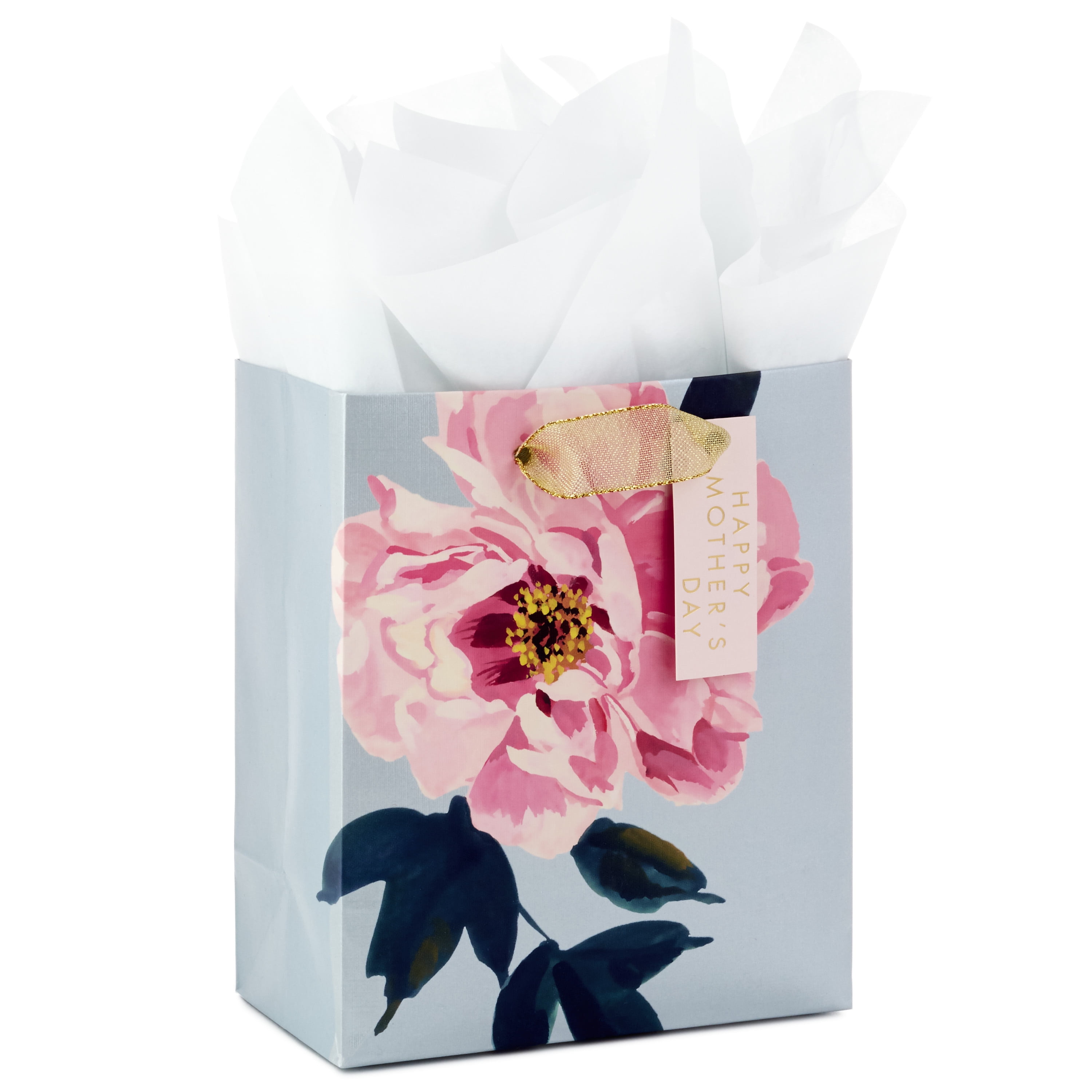 white Rose Pink Red Floral Valentines day drawstring White ribbon Gift bag 