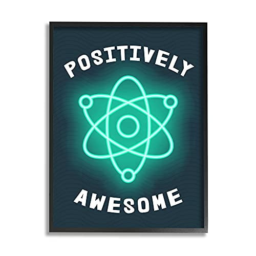 Positively Awesome Phrase Science Atom Pun Children s Humor, Design by Daphne Polselli Black Framed Wall Art, 24 x 30, Blue