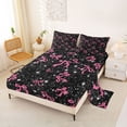 thumbnail image 2 of Erosebridal Glitter Bow-tie Girls Bed Sheets, Black Pink Cartoon King Sheets, 4-Piece, 2 of 5