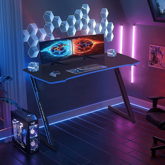 XF XINFENG 47 " Z-Shape Gaming Desk, Ergonomic, Computer/Office/Home Desk, Student/Adult Simple desk, Adult, Blue