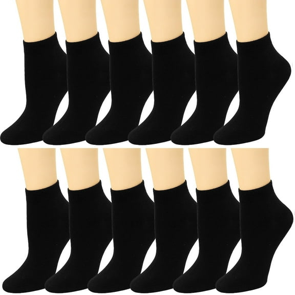 12 Pairs Women's Socks Assorted Colors Size 9-11 (Black)