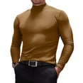 thumbnail image 2 of Domuza Men Mock Neck Sweater Long Sleeve Casual Lightweight Slim Fit Pullover Fall Winter Thermal Comfy Soft Stretch Basic Blouse Khaki S, 2 of 4