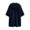 thumbnail image 5 of Zedker Long Hooded Fleece Cardigan for Women Button Front Drawstring Hood Patch Pockets Oversized Outerwear Navy Jackets for Women, 5 of 8