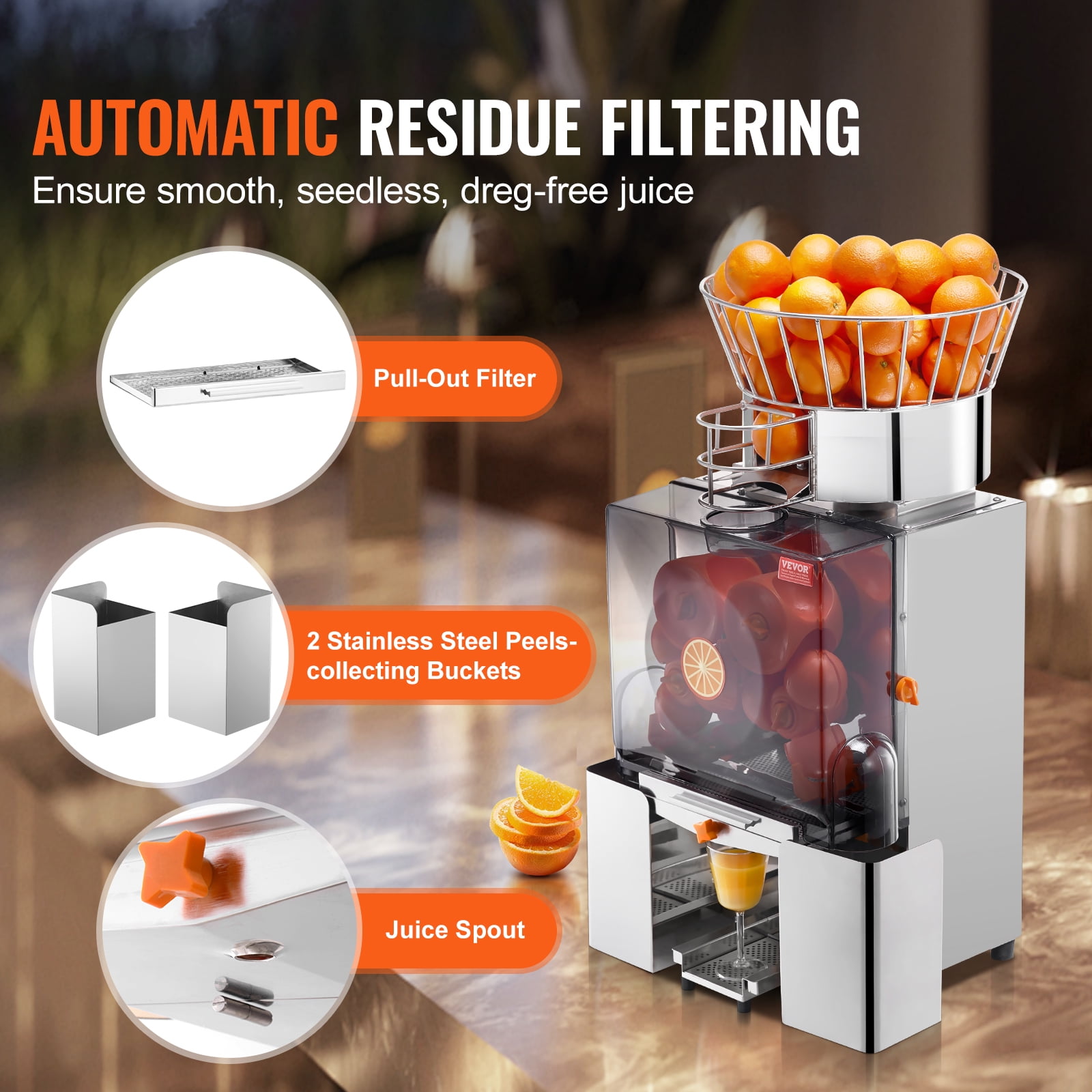 KFFKFF Commercial 120W Orange Juicer Machine Automatic Juice Squeezer Extractor