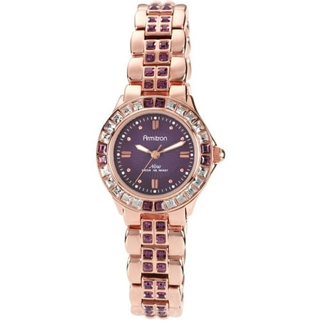 Armitron Women's Amethyst-Colored Swarovski Crystal Accent Rose Gold-Tone Watch