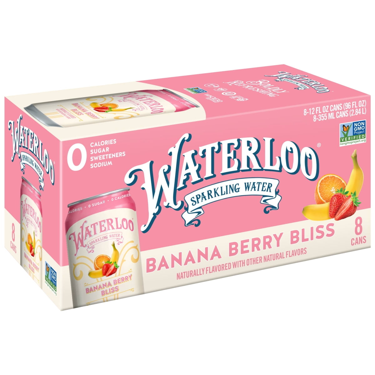 Waterloo Sparkling Water, Banana Berry Punch, 12 fl oz, 8 Pack Cans