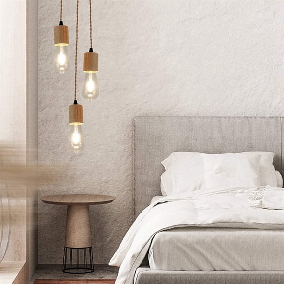 Wood Pendant Light Cord Kit ,14.76FT Vintage Industrial Hanging Plug in Lamp Cord with Twisted Nylon Rope E26 US Plug