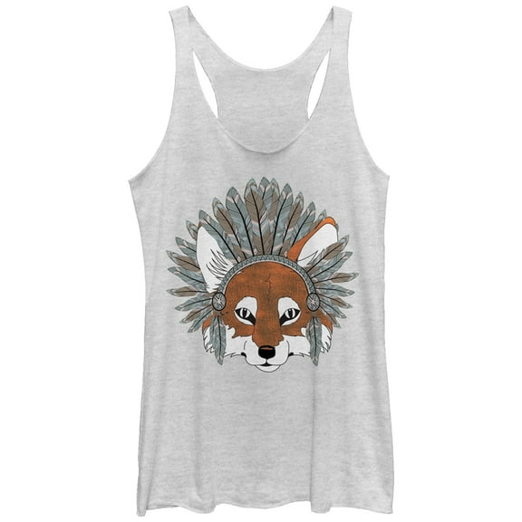 Women's Lost Gods Fox Feather Headdress Racerback Tank Top White Heather Large