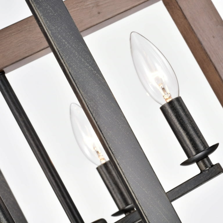 The Lighting Store Daniela Natural Wood and Antique Black Metal Open Cage Chandelier
