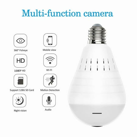 

Light Bulb Security Camera-Wireless Security Camera Bulb- Fisheye LED Light 360°