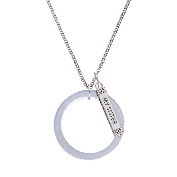 Delight Jewelry Acrylic 1 1/2" Ring Imitation Pearl Silvertone Always My Sister Bar Charm Necklace, 23"