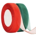 thumbnail image 1 of Dsseng 2 Rolls Red & Green Sheer Chiffon Ribbon - 100 Yards  1 inch Wide Polyester Gift Wrap Ribbons for Christmas  Birthdays & Crafts, 1 of 6