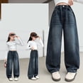 thumbnail image 2 of KVPLBQFD Girls Barrel Jeans Y2K Vintage Denim Pants for Teens Hip Hop Baggy Trousers Kids Casual Cute Summer Clothes, 2 of 5