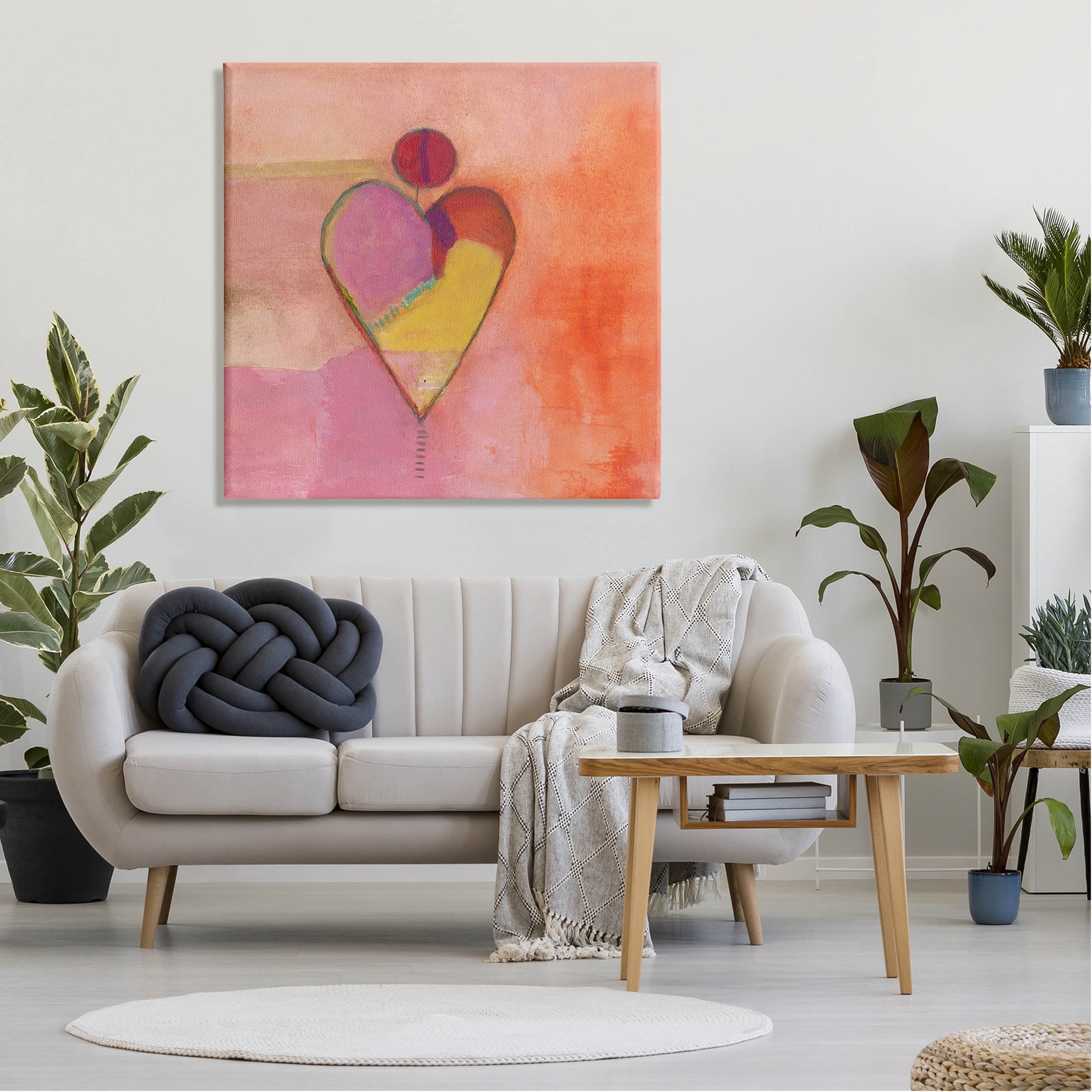 Bold Heart Circle Pattern Abstract Painting Gallery Wrapped Canvas Print Wall Art