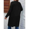 thumbnail image 2 of Plus Size  - Soft Knit Cardigan Long Sleeve Open Front Coat with Pockets Black XXL, 2 of 5