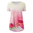 thumbnail image 4 of ICHUANYI Clearance Women's Fashion Short Sleeve Round Neck Loose Tops Blouse Puff Sleeve Prinded(Hot Pink, L) ICHUANYI WER2023081000672, 4 of 4