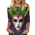 thumbnail image 2 of Cadancy Mardi Gras Shirt Women 3/4 Sleeve Trendy Crewneck Pullover Tunic Tops Rave Party Mask Print Carnival Blouse Casual Loose Holiday Outfits, 2 of 6