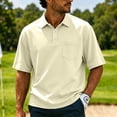 thumbnail image 2 of Domuza Men's Polo Shirts Short Sleeve with Pocket Cotton Pique T-Shirts 3 Buttons Casual Lightweight Breathable Moisture Wicking Golf Shirts Beige 2XL, 2 of 9