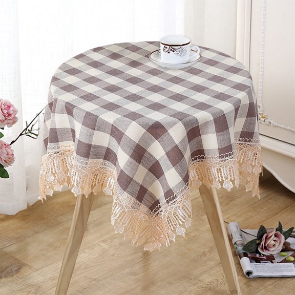 Round Tablecloth, Waterproof & Stain Resistant Table Cloth Wrinkle Free Fabric Washable Polyester Table Cover for Spring/Party/Outdoor - 35 inch,Brown